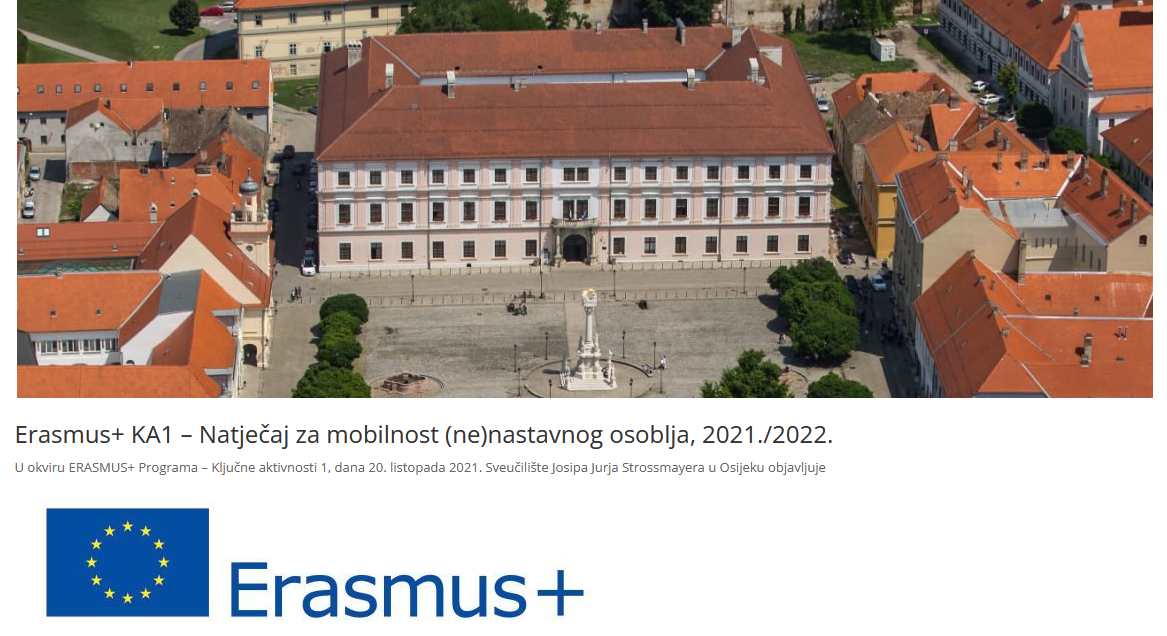 Erasmus+ KA1 - Natječaj za mobilnost ne(nastavnog) osoblja, 2021./2022.